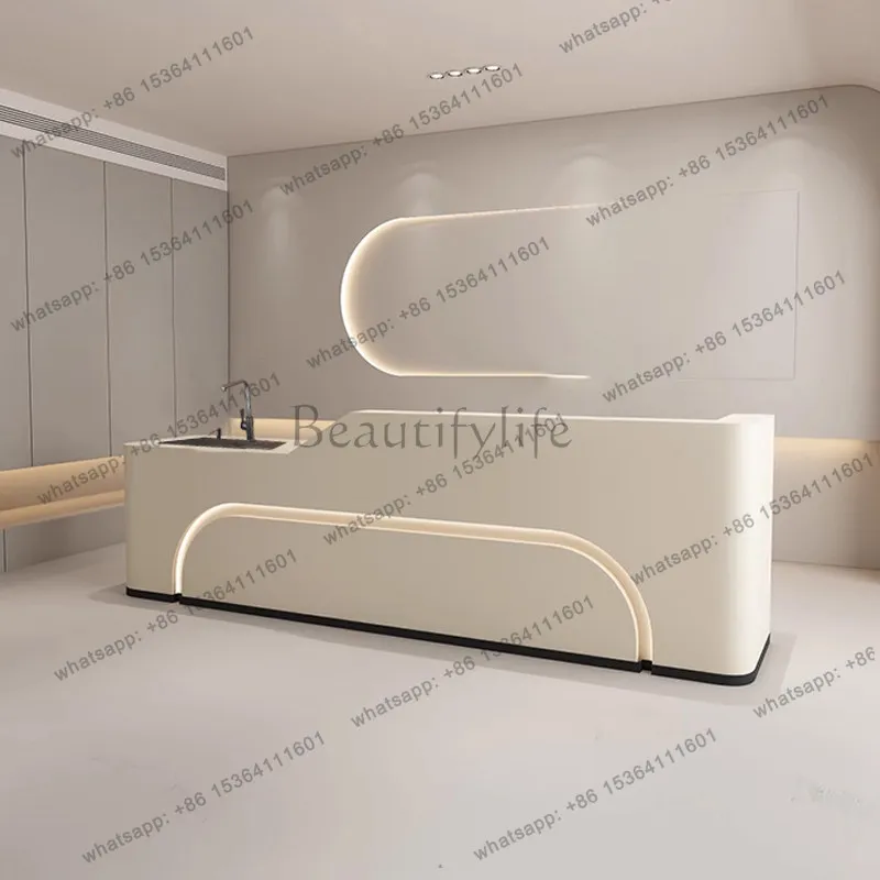 Factory Direct Sales Modern Cream Style Reception Desk Nordic High-end Company Cashier Desk Creativity Office Furniture Balcao R