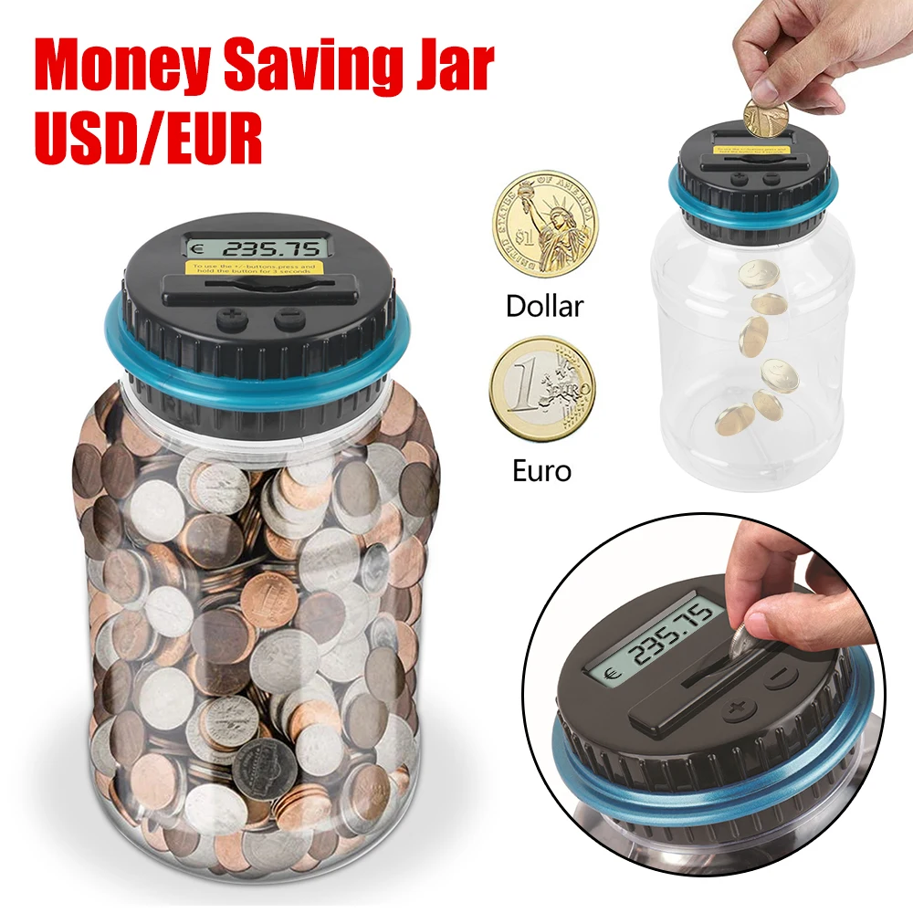 Digital LCD Counting Coin Money Saving Box Jar Large Capacity For USD EURO Money Electronic Counting Piggy Bank