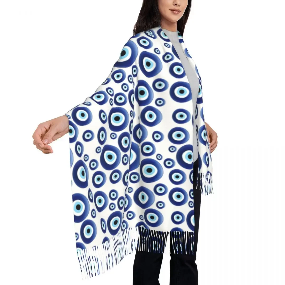 Lady Large Mediterranean Evil Eye Protection Scarves Women Winter Thick Warm Tassel Shawl Wraps Lucky Charm Amulet Hamsa Scarf image 4