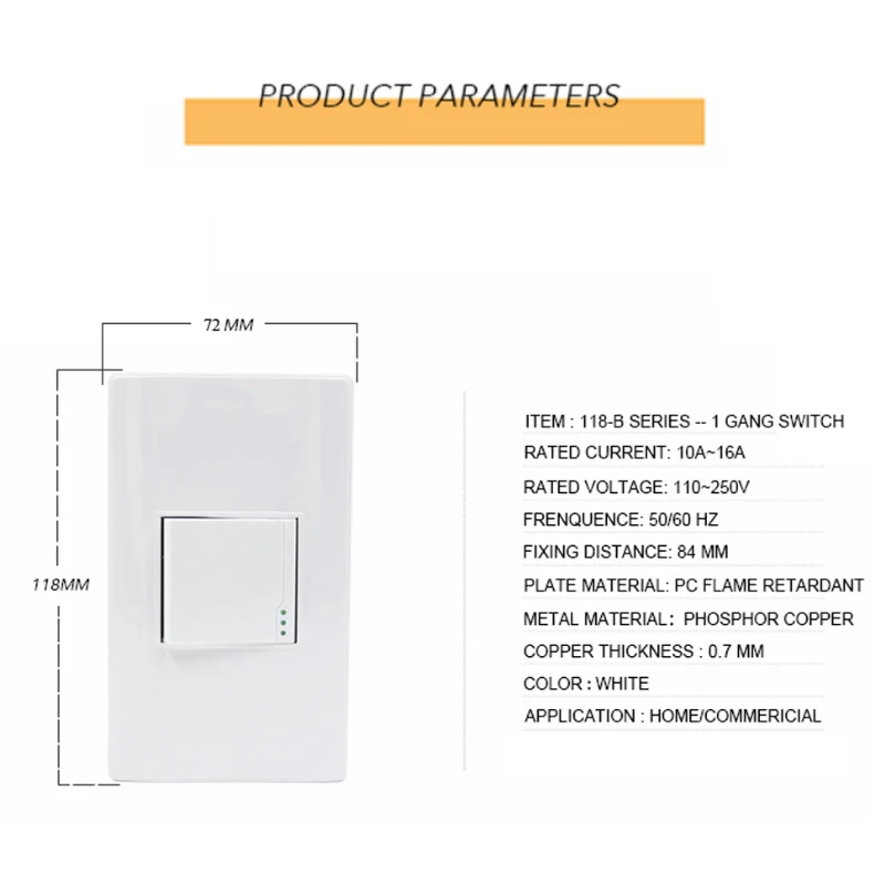 Factory Supplier South American Standard White Color PC Quality 1 2 3 Gang 1 2 Way Light Wall Switch