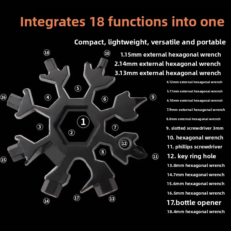 1PCS Multifunctional Snowflake 8-angle Wrench Keychain Portable Hexagon High Carbon Steel Octagonal Mini Wrench Tool Universal