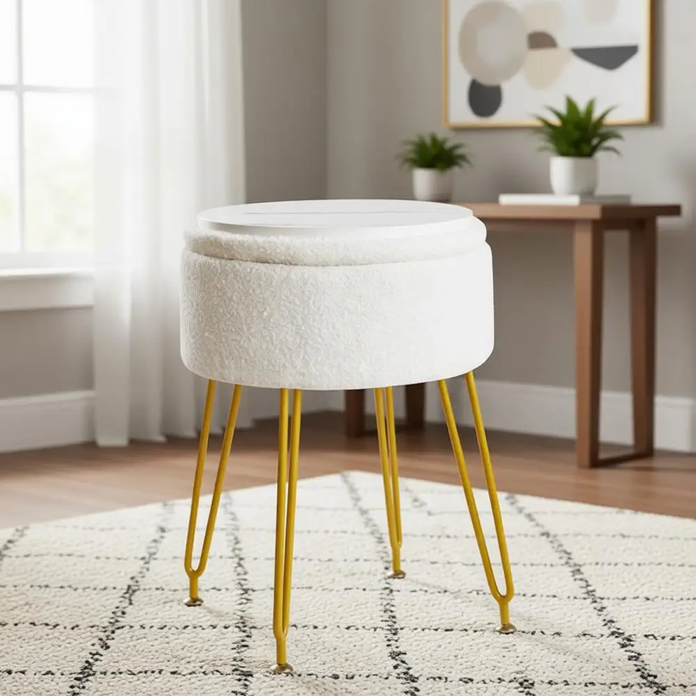 

Бархатный пуф для хранения, табурет для туалетного столика со съемным чехлом, металлические ножки, столешница для кофейного столика, белый
