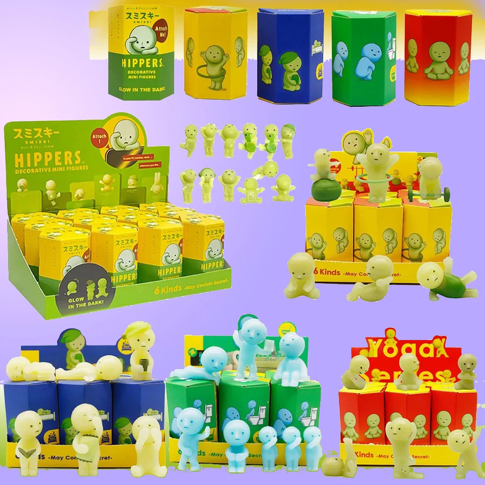 

Smiski Hippers Blind Box Yoga Fitness Series Mini Figure Cute Noctilucent Decoration Doll Bedroom toilet Series Model Toy Gift