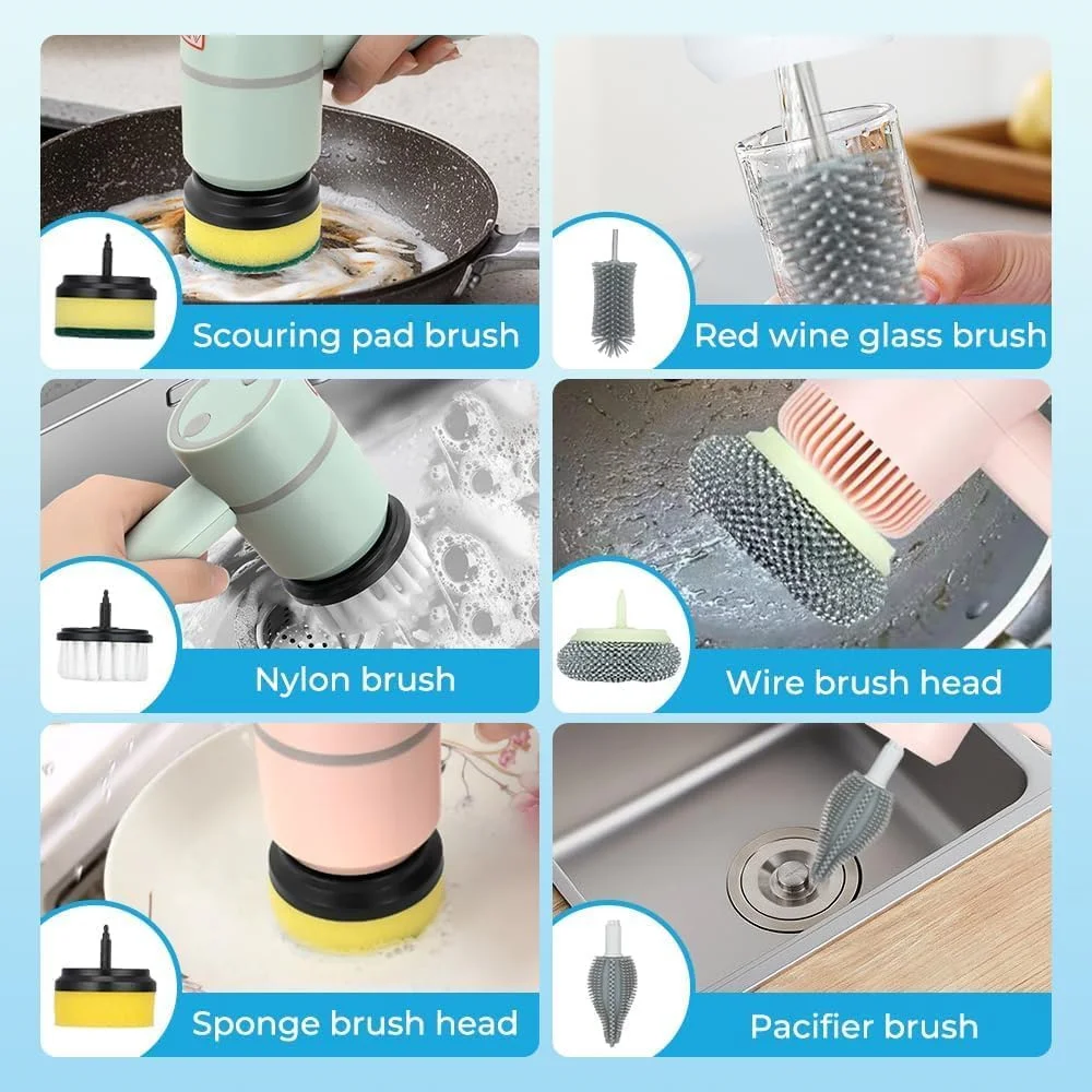 Electric Cleaning Brush Power Spin Scrubber Household Cleaning Brush Kitchen Dishwashing Bathroom Toilet Window Cleaning Tool