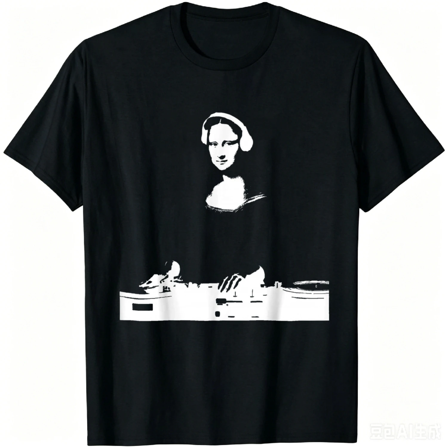 Mona Lisa DJ Art - Funny EDM Techno Rave Music T-Shirt Summer Casual T Shirt Cotton Graphic Tee Camiseta Streetwear