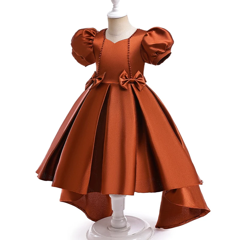 Formal Vintage Party Dress For Girl Children Costume Trailing Princess Dresses Girls Clothes Bow Birthday Wedding Gown 3-10Y