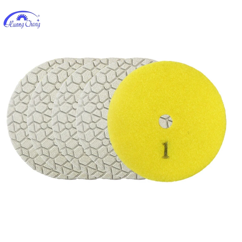 

HuangChang 5pcs 100mm Polishing Pads #1-#3 Dry Diamond Grinding Pads 4 Inch Granite Marble Flexible Resin Grinding Abrasiv