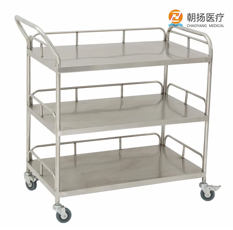 3 Shelves Medical Stainless Steel Utility Cart Wound Dressing Trolley With Wheels CY-D405