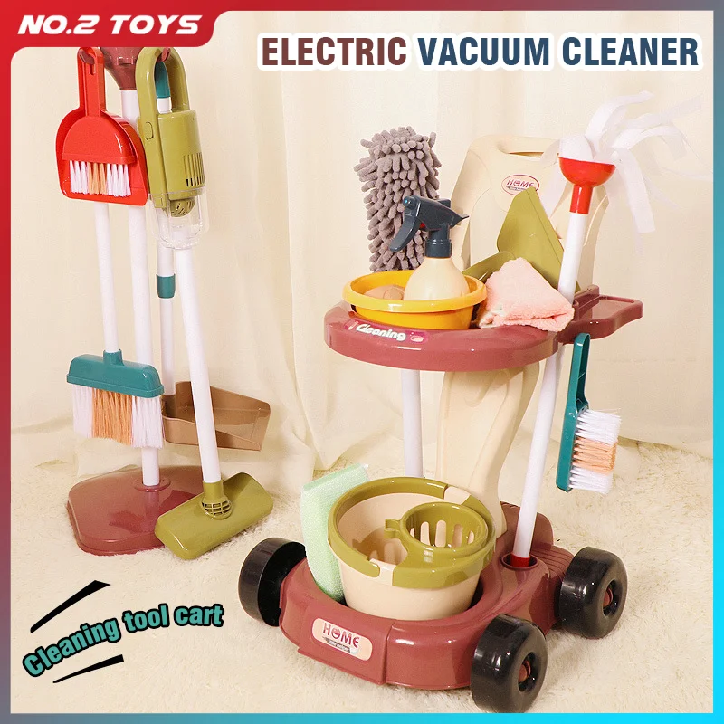 Simulação ferramenta de limpeza playset crianças fingir jogar brinquedo de limpeza casa aspirador de pó para crianças vassoura mop casa role play brinquedos