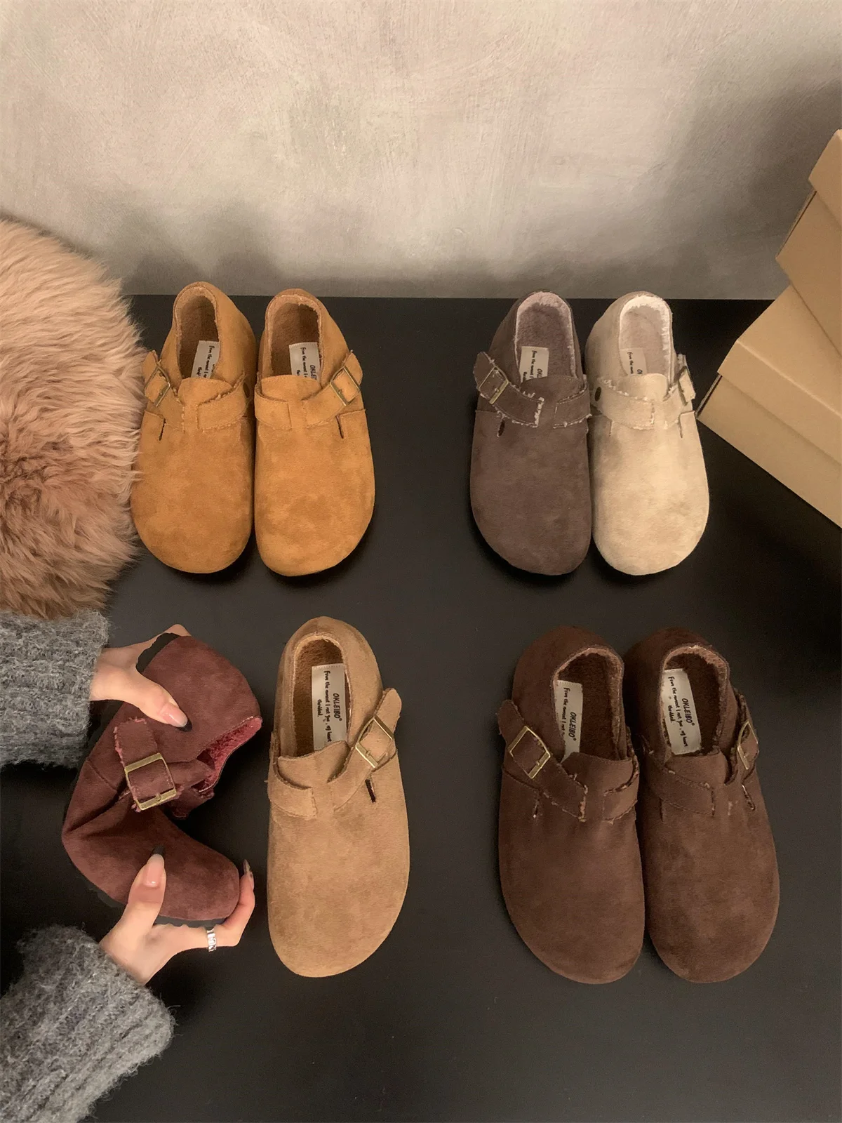 Increas Height Retro Woman Shoes Autumn Loafers With Fur Clogs Platform Winter New Fall Slip-on Creepers Increased Internal