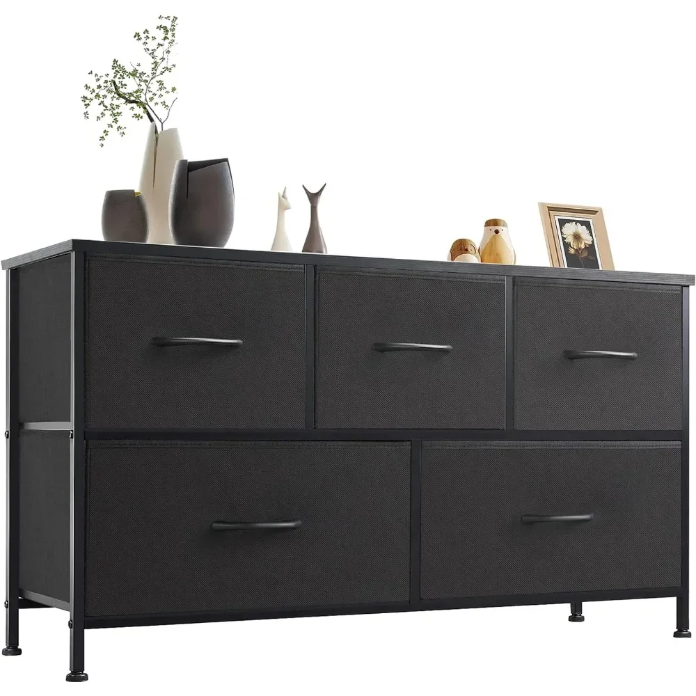 Dresser for Bedroom with 5 Fabric Drawers, Small Chest Storage Tower, Kidsroom Furniture,  Lightweight Quick Assemble Cabinet