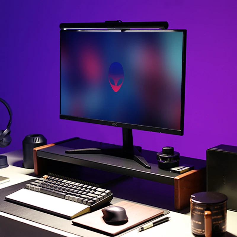 Ergonomic Monitor Stand Riser Solid Wood & Carbon Steel Desktop Organizer Office Storage Shelf