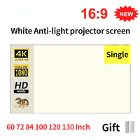 16:9 Projector Screen White Grid  Single Anti-Light 72 84 100 120 130 Inch Projector Curtain For Home /Theater /Hotel