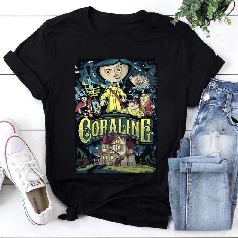 Coraline Best Design for Coraline Movie T-Shirt Coraline Movie Cartoon Shirt Aesthetic Clothes Printt Shirts Aesthetic Clothes