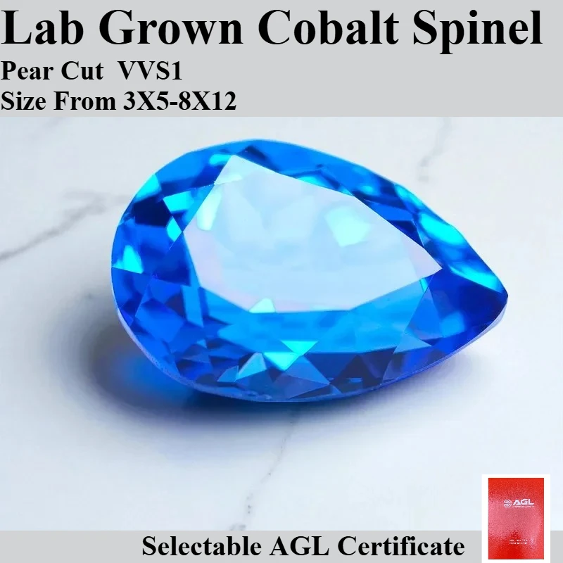 

A- Lab Grown Cobalt Spinel Pear Cut Gemstone for DIY Ring Necklace Earrings Main Materials Selectable AGL Certificate
