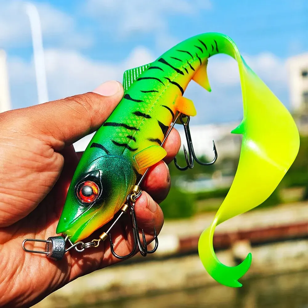 Spinpoler Firebomb Swimbait con anzuelo de aparejo Stinger, Kit de pesca de cola larga, señuelo suave, peso de plomo para Lucio, juego grande, peces