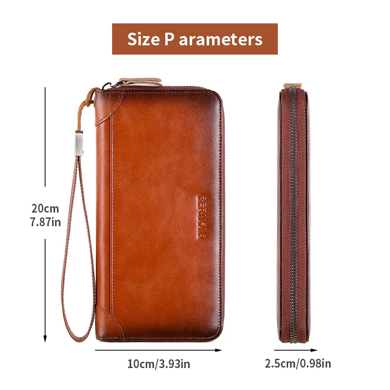 محفظة جلدية للرجال طويلة جديدة من جلد البقر الناعم حقيبة يد للسفر خفيفة فاخرة وبسيطة ذات سعة كبيرة وفرشاة مضادة للسرقة متدرجة اللون أصفر