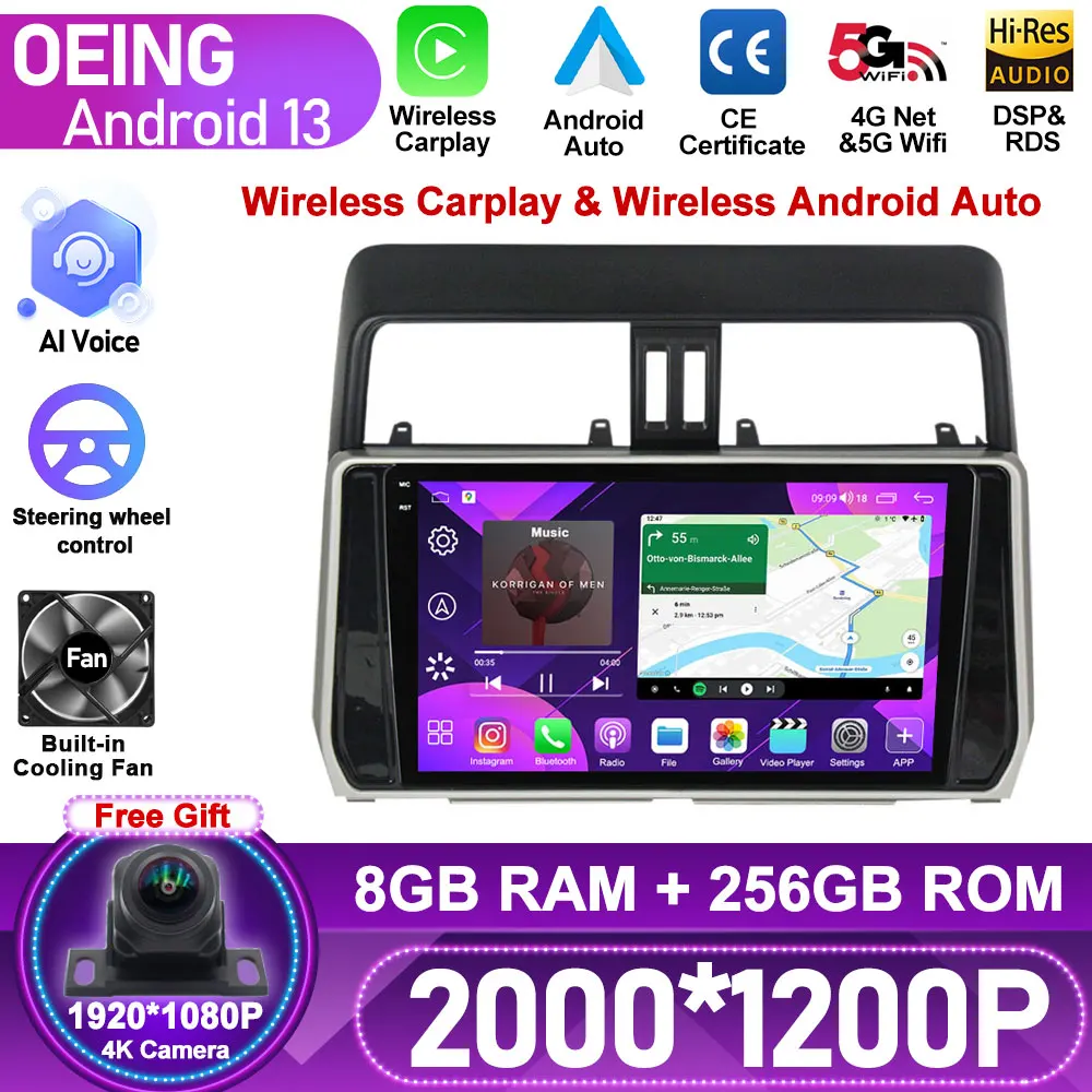 

For Toyota Land Cruiser Prado 150 2017 - 2018 Car Multimedia Player GPS Carplay Autoradio Stereo Head Unit Android Car Radio DSP