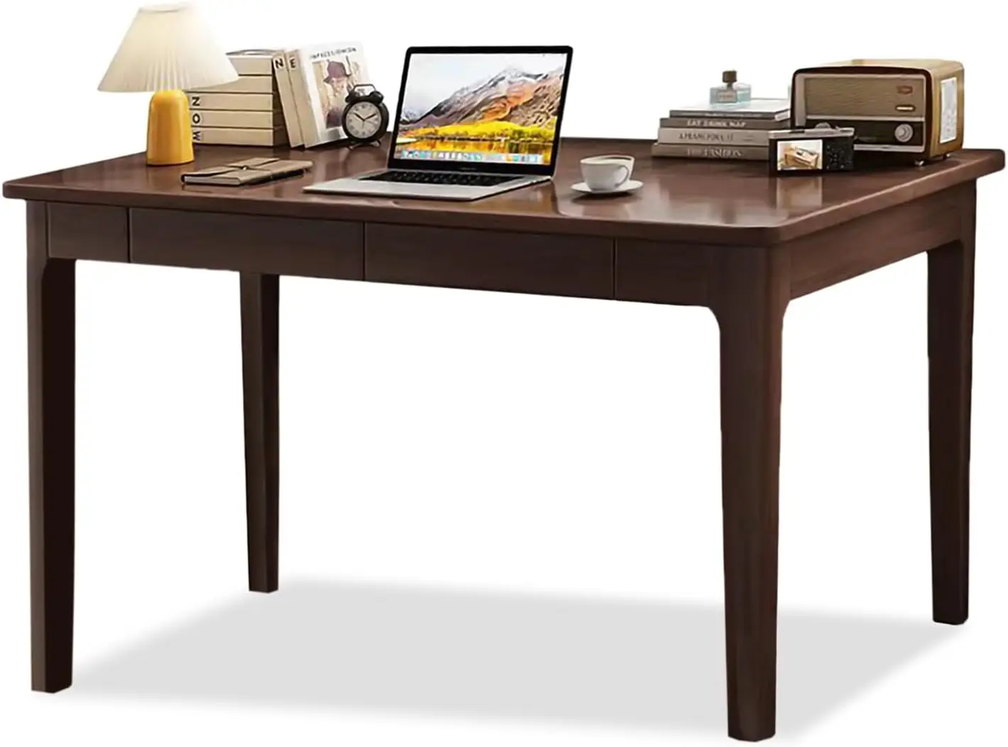 

Solid Wood Desk With Drawers, Modern Wooden Computer Desk Writing Desk Work Desk For Home Office Bedroom,Easy Assembly (Walnut,