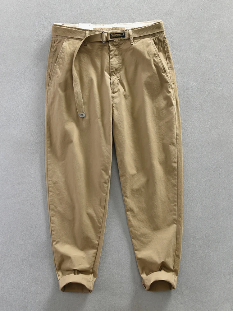 

Повседневная рабочая одежда в американском стиле ретро, брюки, свободный прямой ремень для ног, дизайн цвета хаки, модный хлопок, полиэстер, осень-весна