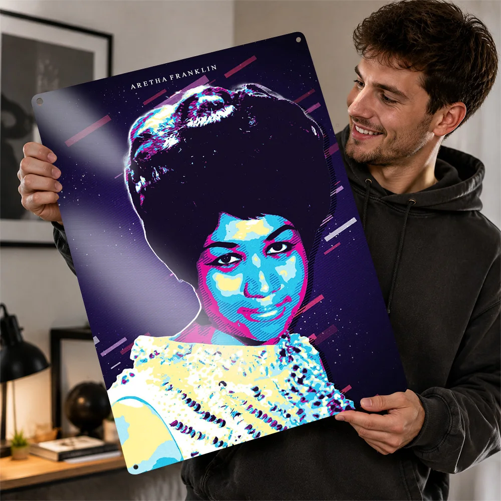 Aretha Franklin Pop Graphic Aluminum Poster Customized Metal Sign Motown Icon Wall Art Ideal For Collector Rooms And Home Bars