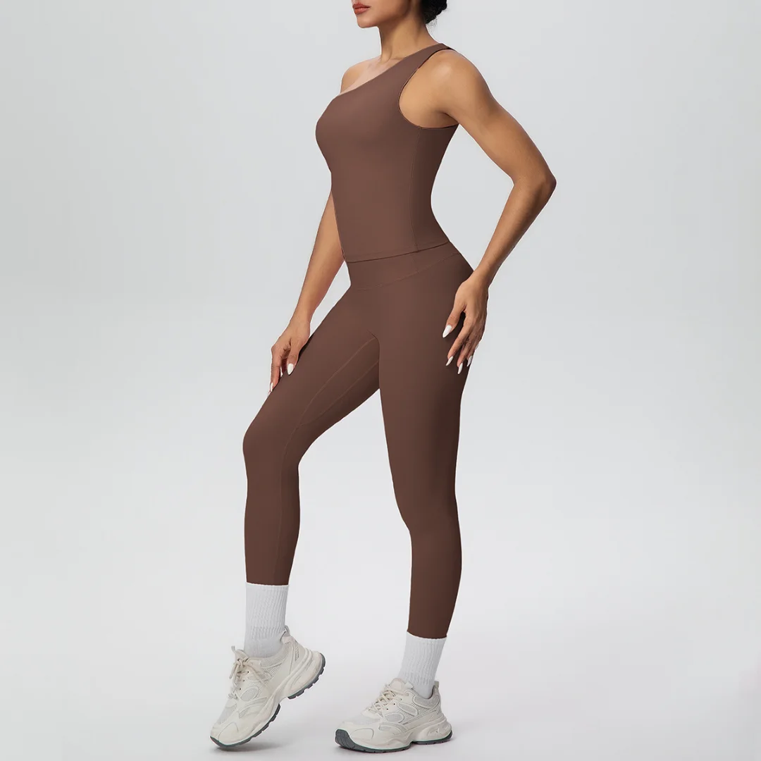 

Women's One-Shoulder Tight Backless Yoga Set Sports Leggings 2pc Set High Waist Hip-Lifting Fitness Suit Running Gym Sportswear