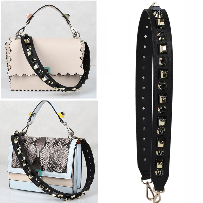 

Woman Bag Straps High Quality Rivet Shoulder Straps Wide Bag Strap Collide Color Joker Flower Strap Crossbody Parts Acessorios