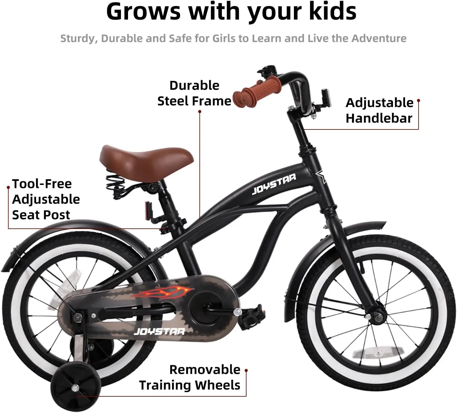 14 Inch Kids Cruiser Bike for Ages 2-7 Years Old Girls & Boys, Kids Bike with Training Wheels & Coaster Brake, Kids Cruise
