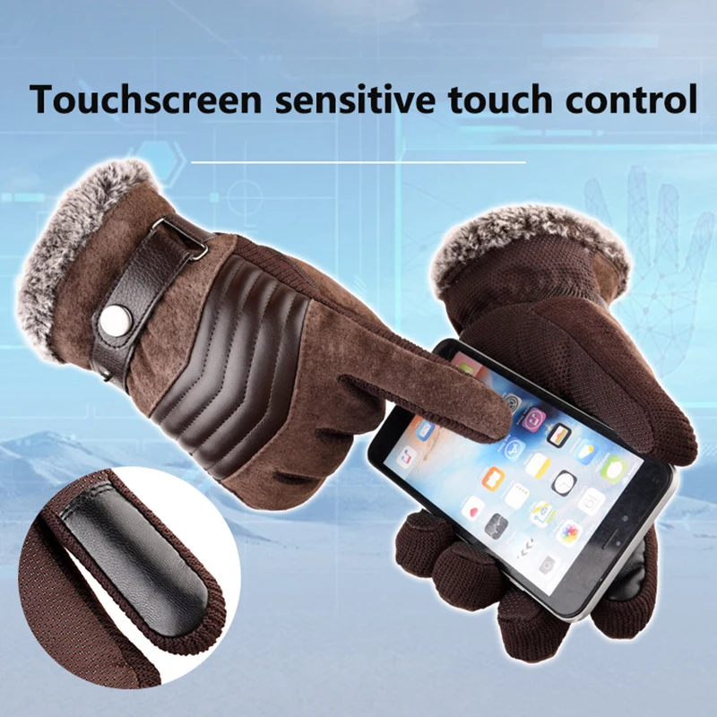 Gants en cuir à écran tactile pour hommes, mitaines décontractées, sports de plein air, doigt complet, chaud, hiver