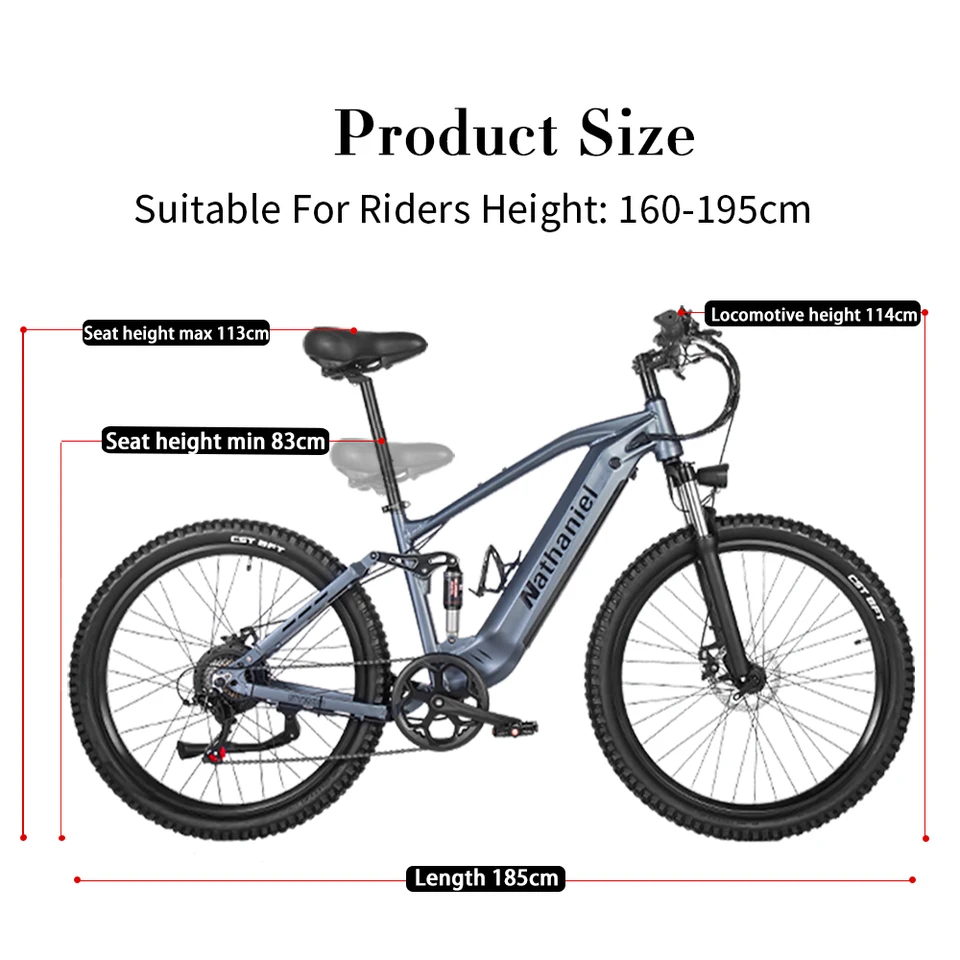 Nathaniel SYR03 E-Bike, 1000W 48V 20Ah Lithium Battery, 27.5" Off-Road Electric Assisted Bicycle, 45Km/h, City Commuter Vehicle image 5