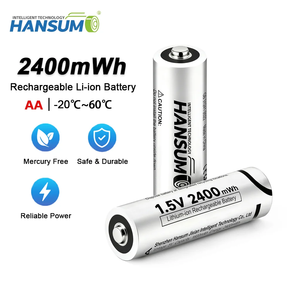 HANSUM AA Rechargeable Batteries with Charger 1.5V AA 2400mWh Lithium Battery 1600mAh for Clocks Remote Cameras Flashlight Toys