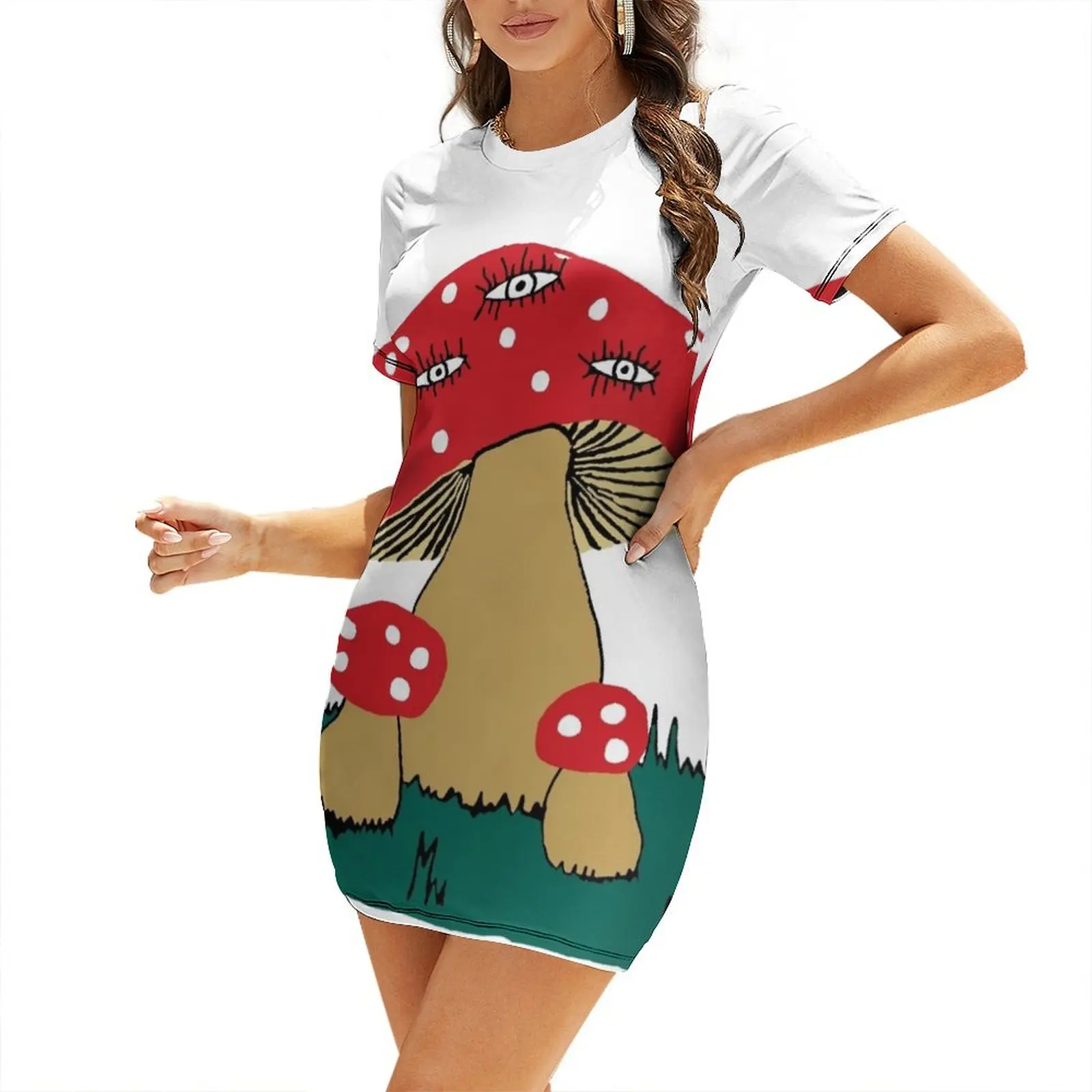 wise magic mushroom Short Sleeved Dress prom clothes women evening dress