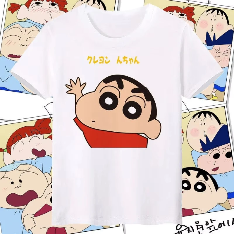 2026 Summer Comic Form Crayon Shin-chan Image Cotton Printed Oversize Casual T-shirt Adult Children Parent-child Top y2k.