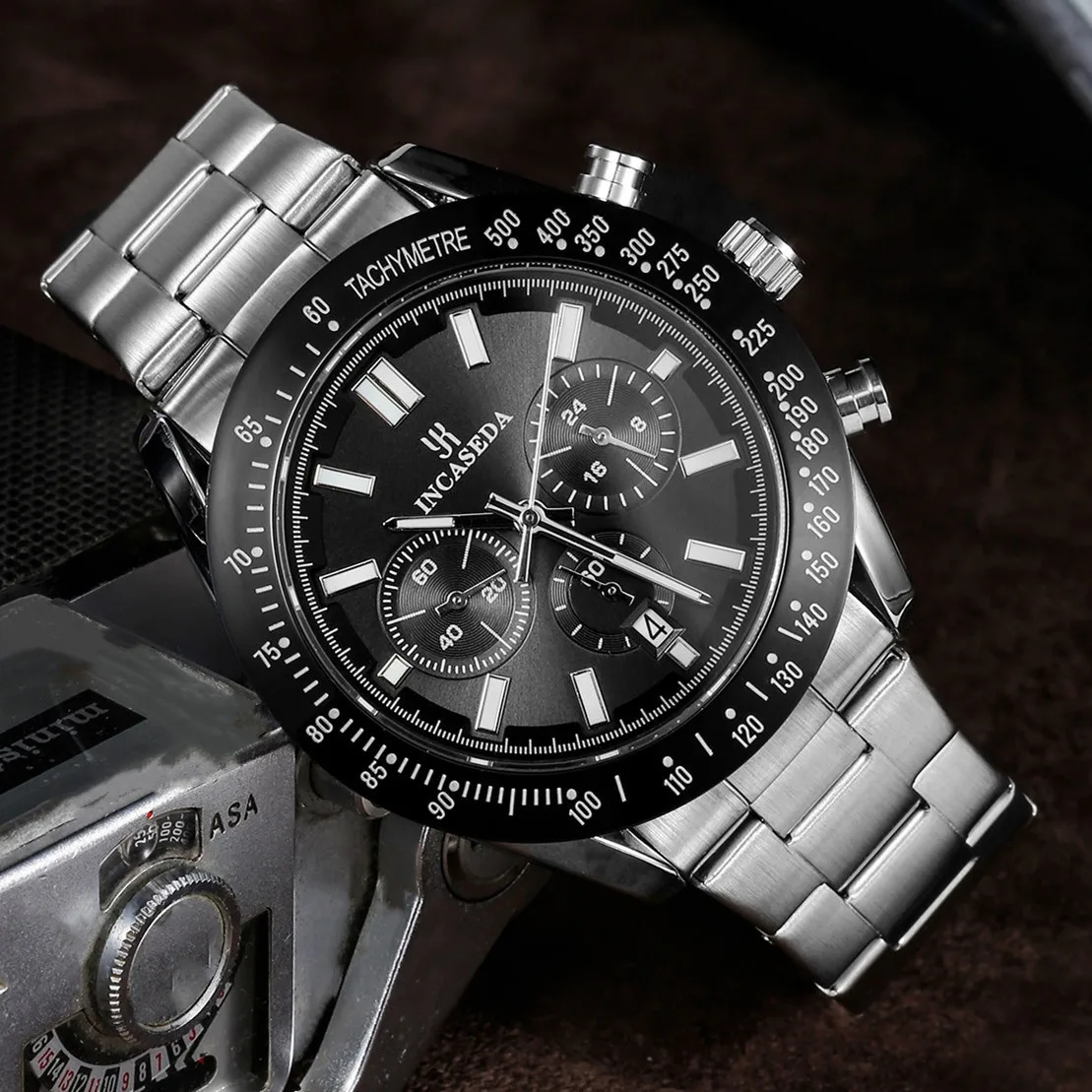 new-incaseda-brand-watch-popular-men's-multi-functional-luminous-with-calendar-steel-belt-business-sports-watch