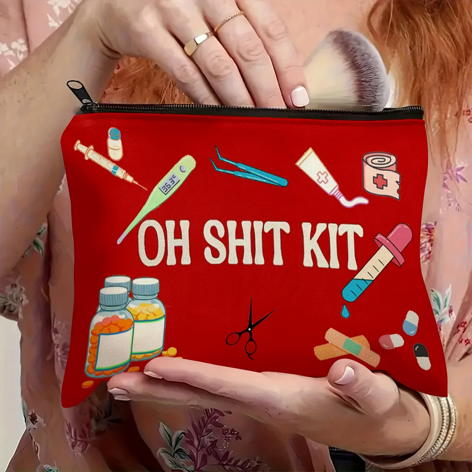 حقيبة مكياج A OH SHIT KIT - حقيبة نسائية لطيفة متعددة الوظائف بسحاب، حقيبة تخزين المجوهرات