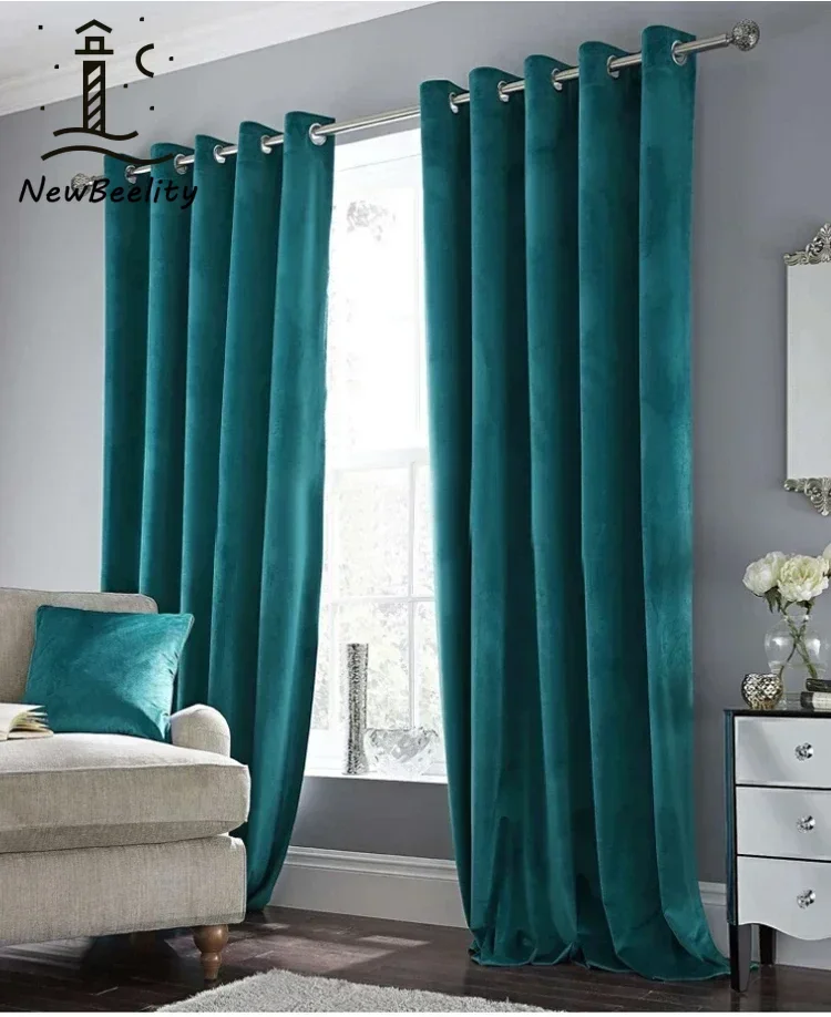 Velvet Curtains Royal Blue Thick solid for dinning Living room Bedroom Villa  Window decor door Blackout Cortinas Divider Cloth