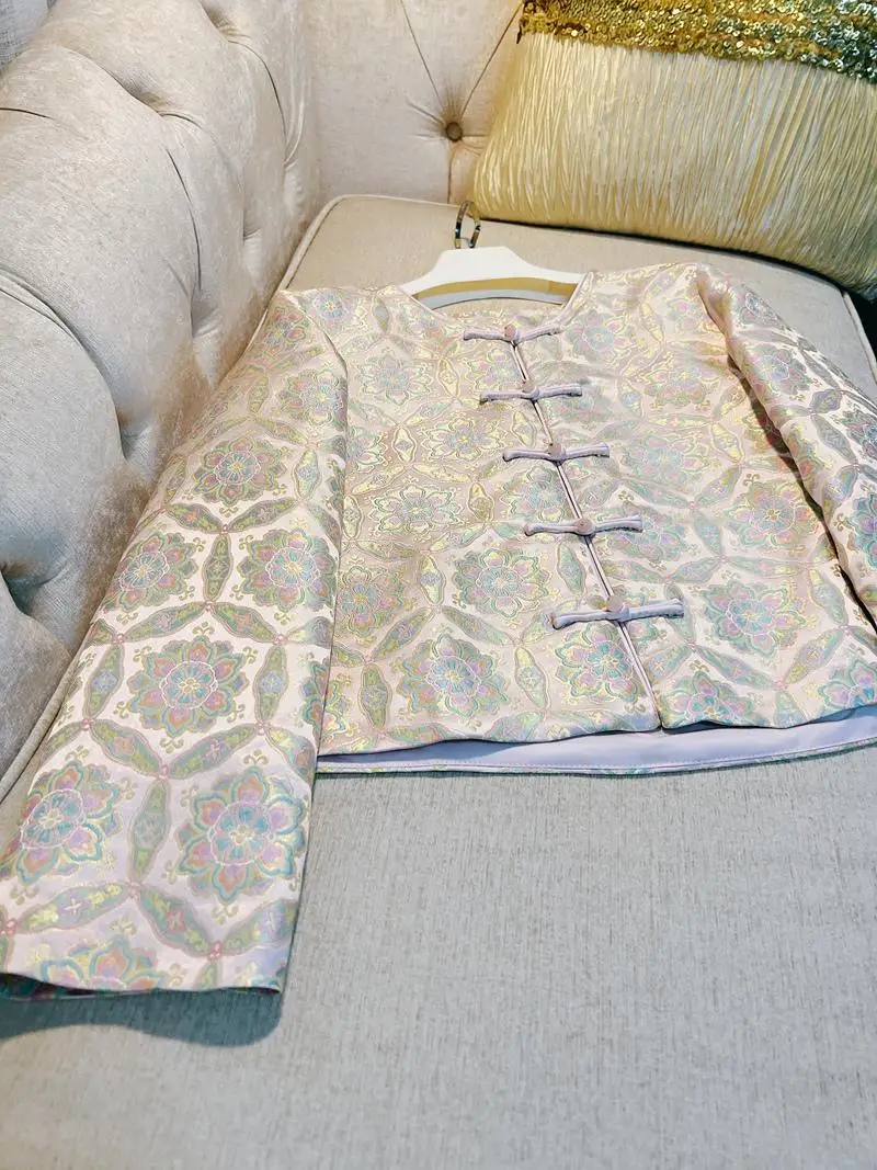 

Fall 2024 New Pink Floral Embroidery ort Coat Chinese Sle Women's Faionable Lady's Jaet Ele Lady's Outerwear