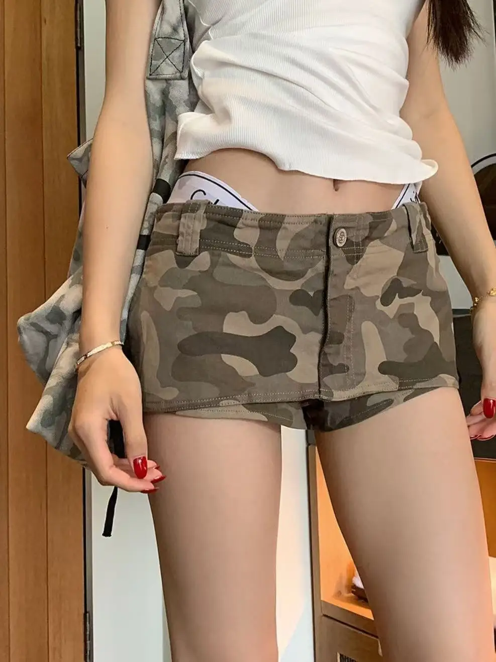 

American Retro Washed Low-rise Camouflage Skirt Female Y2k Sexy Hip-wrapped Short Mini Skirt Women