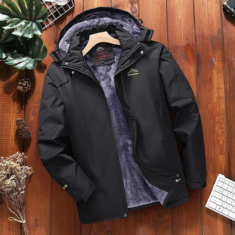 Large Size 7XL 8XL Thicken Fleece Men\'s Parkas Mountain Waterproof Ski Jacket Windproof Rain Jacket Winter Warm Snow Coat