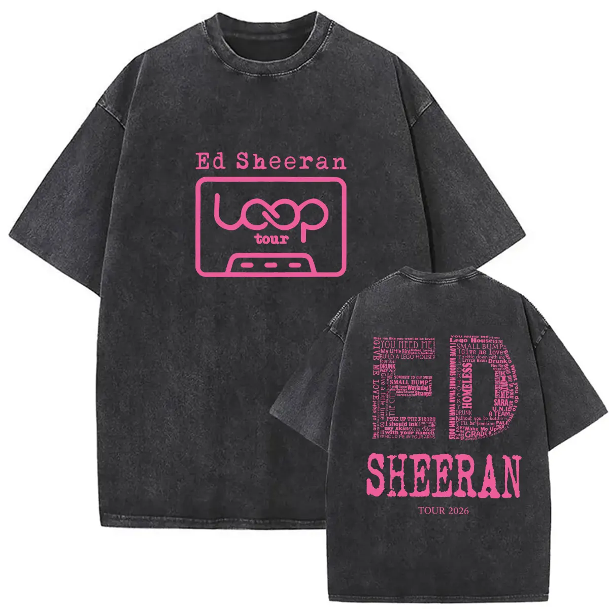 Vintage Washed Ed Sheeran Loop Tour 2026 Doppelseitig Bedruckte T-Shirts für Männer und Frauen Ästhetische Kleidung Mode Kurzarm-T-Shirt – Detail 6
