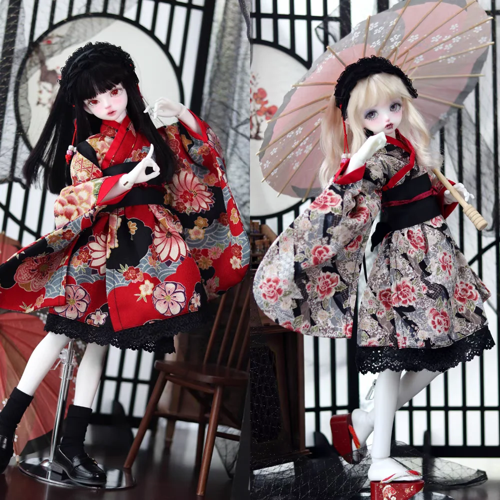 4/4 BJD SD Doll Clothes Japanese and Wind Maid Dress Ancient Costume 1/4 Women\'s 4-piece Set