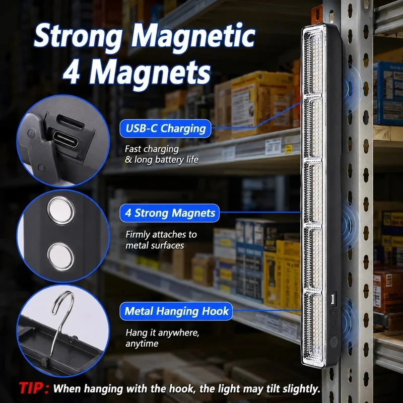 Magnetic LED Work Light Bar USB Rechargeable Portable 3 Modes IP66 Waterproof Emergency Lamp for Camping Garage Repair RV JJ3395