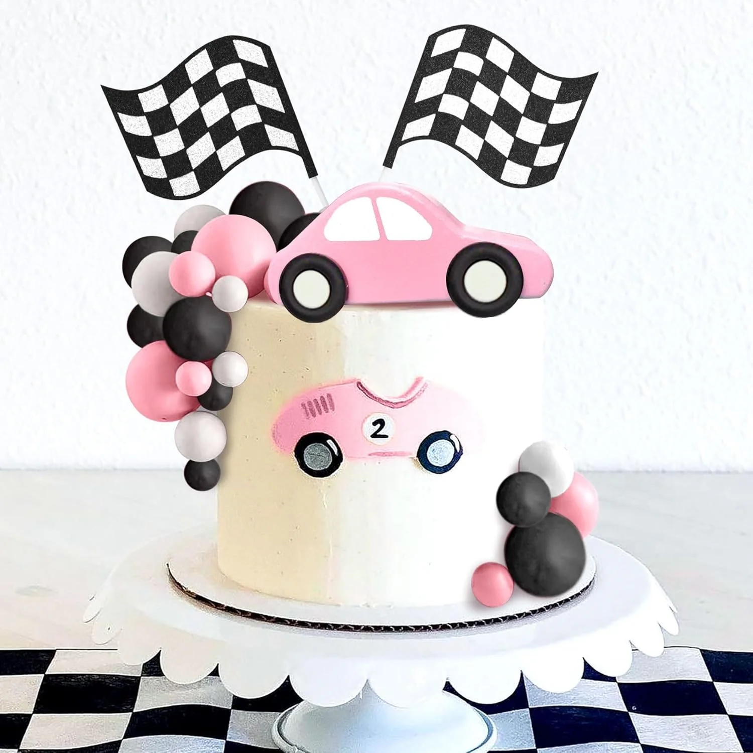 LaVenty Two Fast Cake Topper Race Car Cake Car Cake Topper Karierte Flagge Cake Topper Growing Up Two Fast Dekorationen – Detail 5