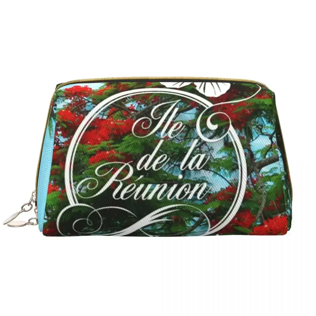 974 Reunion Island Makeup Bag Women Travel Cosmetic Organizer Cute Flamboyant And Hibiscus Storage Toiletry Bags