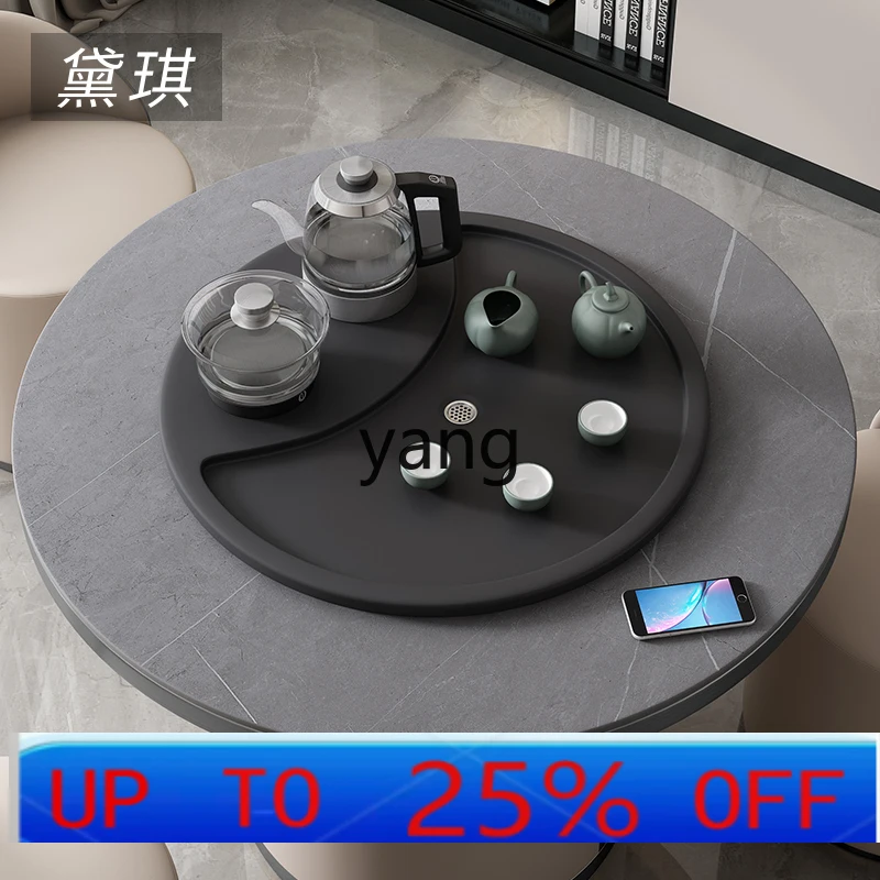 

CX light luxury rock plate stainless steel round tea table and chair combination
