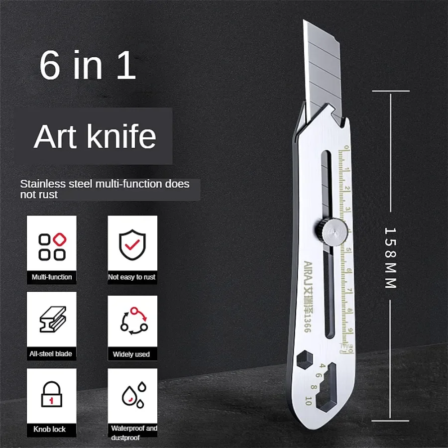 AIRAJ 6 In 1 Multi-Functional Stainless Steel Graduated Practical Cutting Design/Ruler/Bottle Opener Multi Aperture Wrench Tools