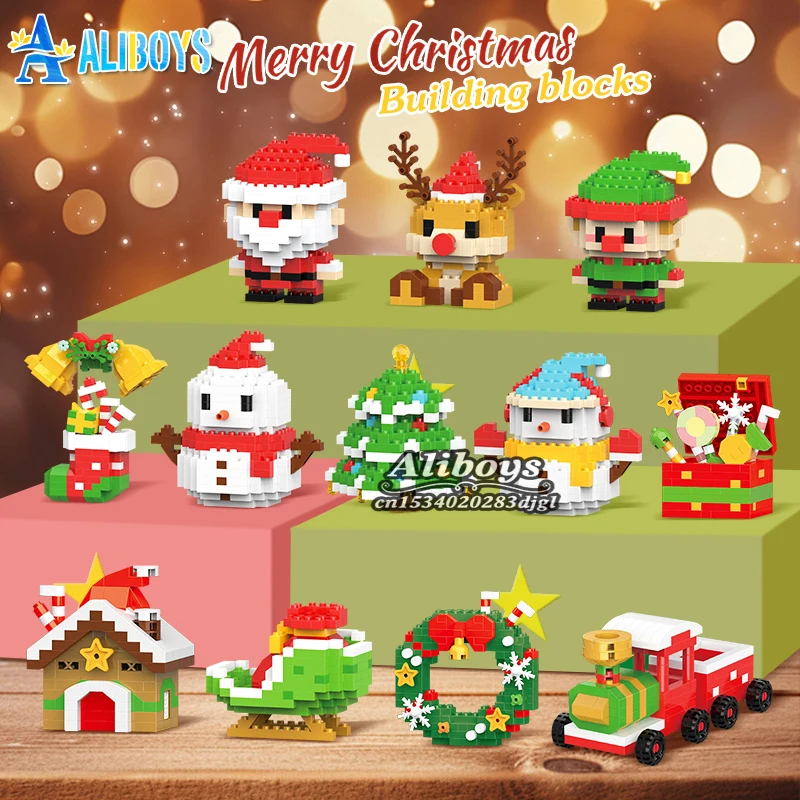 DIY Christmas Building Block Snowman Elk Santa Claus Model Micro Brick Building Block Xmas Tree Decoration Children Toy Gift