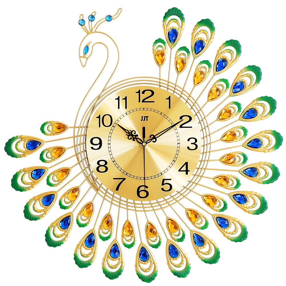 

Peacock clock hanging clock living room light luxury iron art creative fashion silent luxury dining room bedroom clock
