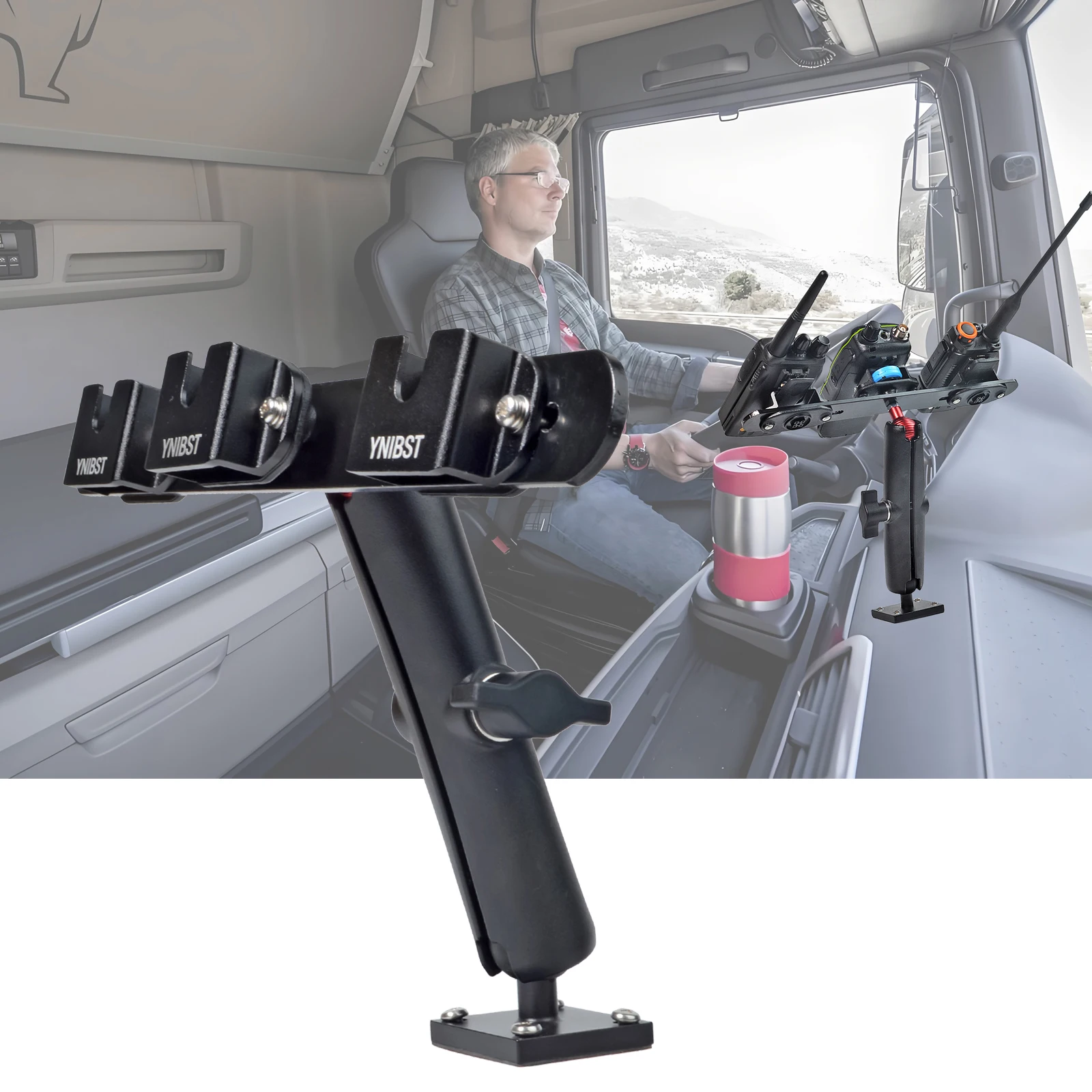 حامل راديو/ميكروفون CB محمول باليد، للمركبات التجارية والسيارات والجدار، لراديو CB المحمول والميكروفون مع مشبك/مقبض دائري