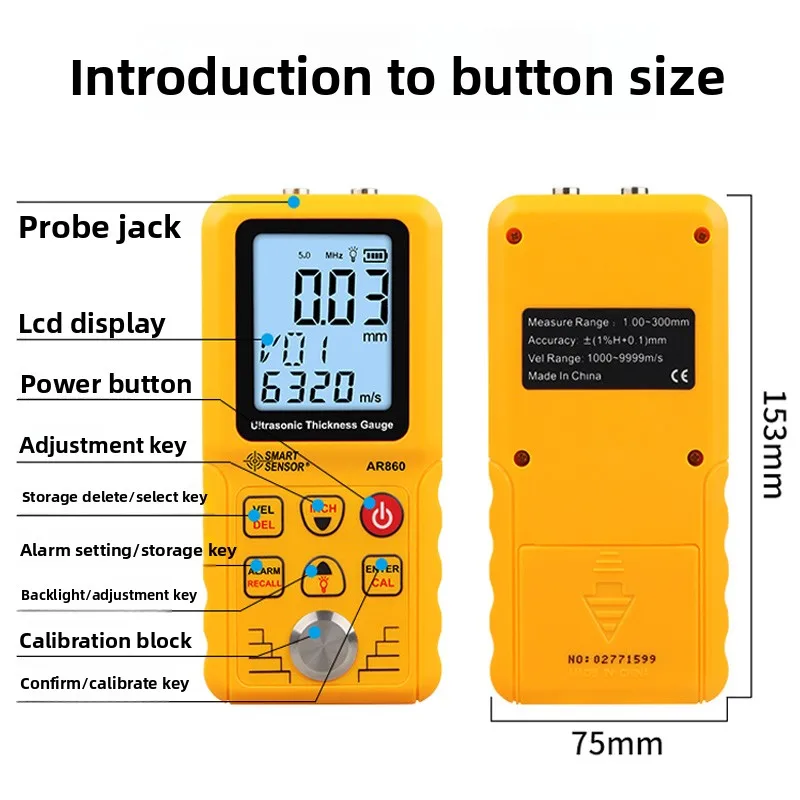 AR860 Digital Ultrasonic Thickness Gauge High Precision Metal Film Thickness Gauge